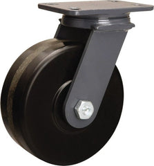 Hamilton - 8" Diam x 3" Wide x 10-1/4" OAH Top Plate Mount Swivel Caster - Phenolic, 2,400 Lb Capacity, Tapered Roller Bearing, 4-1/2 x 6-1/2" Plate - Exact Tooling