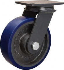 Hamilton - 8" Diam x 3" Wide x 10-1/4" OAH Top Plate Mount Swivel Caster - Polyurethane Mold onto Cast Iron Center, 2,000 Lb Capacity, Sealed Precision Ball Bearing, 4-1/2 x 6-1/2" Plate - Exact Tooling