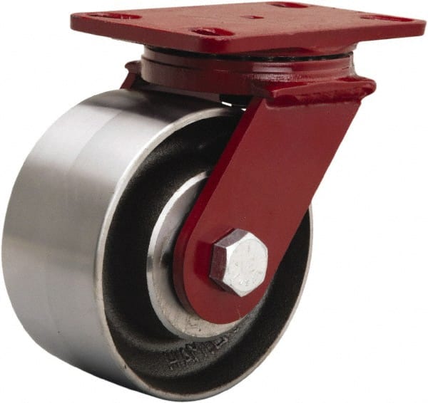 Hamilton - 6" Diam x 3" Wide x 7-1/2" OAH Top Plate Mount Swivel Caster - Forged Steel, 2,200 Lb Capacity, Sealed Precision Ball Bearing, 4-1/2 x 6-1/2" Plate - Exact Tooling