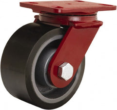 Hamilton - 6" Diam x 3" Wide x 7-1/2" OAH Top Plate Mount Swivel Caster - Polyurethane Mold onto Cast Iron Center, 2,200 Lb Capacity, Sealed Precision Ball Bearing, 4-1/2 x 6-1/2" Plate - Exact Tooling