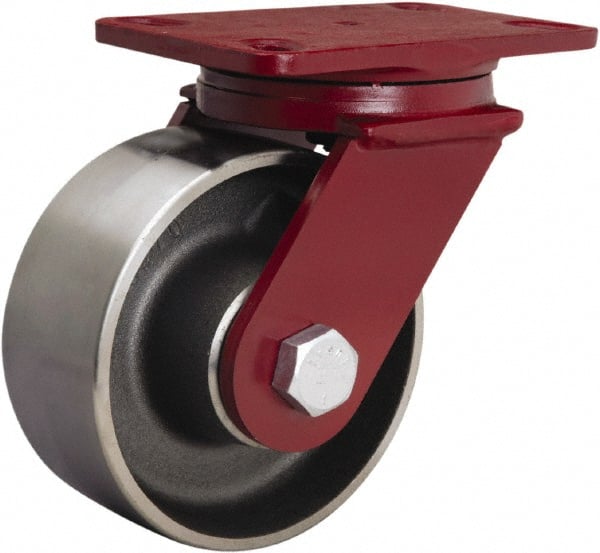 Hamilton - 6" Diam x 2-1/2" Wide x 7-1/2" OAH Top Plate Mount Swivel Caster - Forged Steel, 2,200 Lb Capacity, Precision Ball Bearing, 4-1/2 x 6-1/2" Plate - Exact Tooling