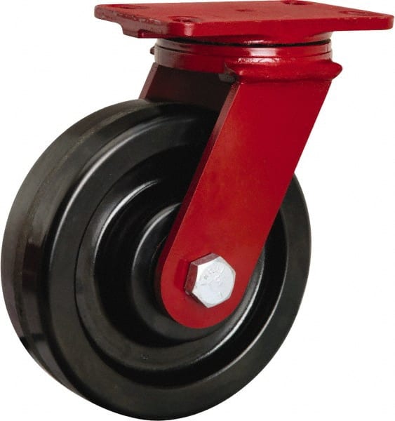 Hamilton - 8" Diam x 2-1/2" Wide x 10-1/8" OAH Top Plate Mount Swivel Caster - Phenolic, 2,000 Lb Capacity, Tapered Roller Bearing, 4-1/2 x 6-1/2" Plate - Exact Tooling