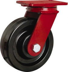 Hamilton - 8" Diam x 2-1/2" Wide x 10-1/8" OAH Top Plate Mount Swivel Caster - Phenolic, 2,000 Lb Capacity, Tapered Roller Bearing, 4-1/2 x 6-1/2" Plate - Exact Tooling