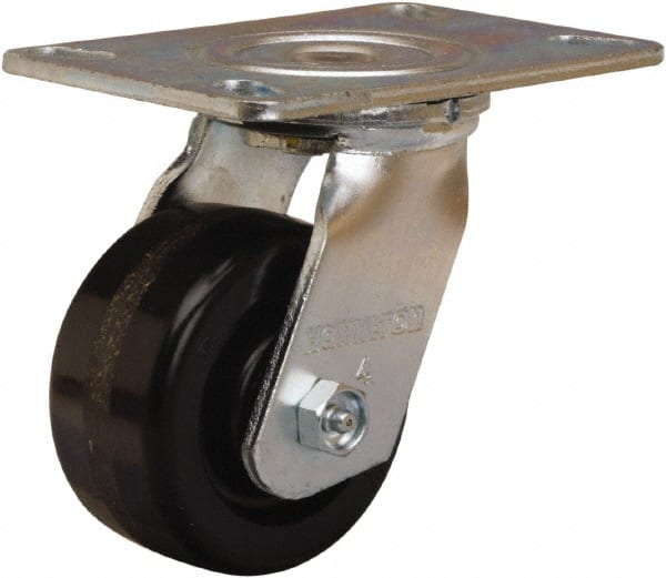 Hamilton - 4" Diam x 2" Wide x 5-5/8" OAH Top Plate Mount Swivel Caster - Phenolic, 800 Lb Capacity, Straight Roller Bearing, 4-1/2 x 6-1/4" Plate - Exact Tooling