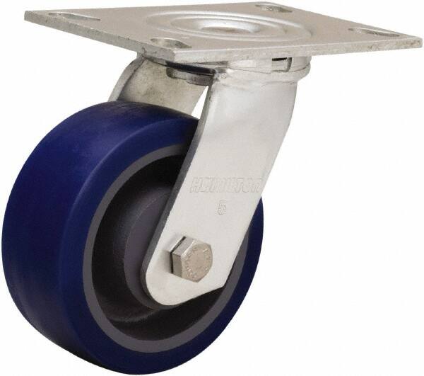 Hamilton - 5" Diam x 2" Wide x 6-1/2" OAH Top Plate Mount Swivel Caster - Polyurethane Mold onto Cast Iron Center, 840 Lb Capacity, Sealed Precision Ball Bearing, 4-1/2 x 6-1/4" Plate - Exact Tooling