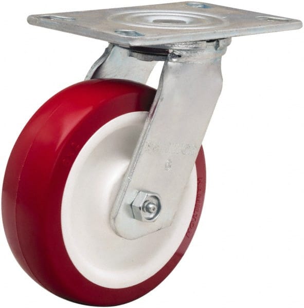 Hamilton - 6" Diam x 2" Wide x 7-1/2" OAH Top Plate Mount Swivel Caster - Polyurethane Mold on Polypropylene, 900 Lb Capacity, Straight Roller Bearing, 4-1/2 x 6-1/4" Plate - Exact Tooling