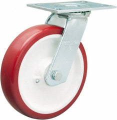 Hamilton - 8" Diam x 2" Wide x 9-1/2" OAH Top Plate Mount Swivel Caster - Polyurethane Mold on Polypropylene, 900 Lb Capacity, Straight Roller Bearing, 4-1/2 x 6-1/4" Plate - Exact Tooling