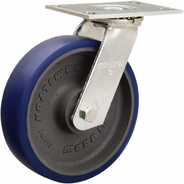 Hamilton - 8" Diam x 2" Wide x 9-1/2" OAH Top Plate Mount Swivel Caster - Polyurethane Mold onto Cast Iron Center, 900 Lb Capacity, Sealed Precision Ball Bearing, 4-1/2 x 6-1/4" Plate - Exact Tooling