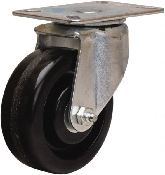Hamilton - 4" Diam x 1-1/2" Wide x 5-1/16" OAH Top Plate Mount Swivel Caster - Phenolic, 375 Lb Capacity, Straight Roller Bearing, 3-1/8 x 4-1/8" Plate - Exact Tooling