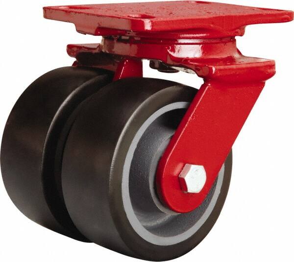 Hamilton - 5" Diam x 2" Wide x 6-3/4" OAH Top Plate Mount Swivel Caster - Polyurethane Mold onto Cast Iron Center, 2,720 Lb Capacity, Sealed Precision Ball Bearing, 4-1/2 x 6-1/2" Plate - Exact Tooling
