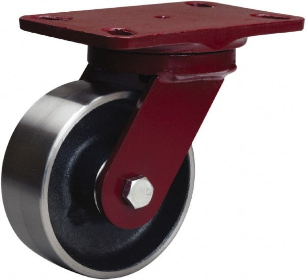 Hamilton - 5" Diam x 2" Wide x 6-3/4" OAH Top Plate Mount Swivel Caster - Forged Steel, 1,500 Lb Capacity, Sealed Precision Ball Bearing, 4-1/2 x 6-1/2" Plate - Exact Tooling