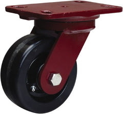 Hamilton - 5" Diam x 2" Wide x 6-3/4" OAH Top Plate Mount Swivel Caster - Phenolic, 1,000 Lb Capacity, Straight Roller Bearing, 4-1/2 x 6-1/2" Plate - Exact Tooling