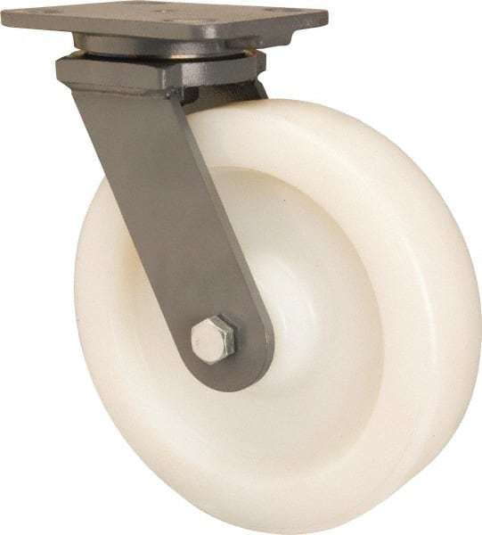 Hamilton - 8" Diam x 2" Wide x 9-1/2" OAH Top Plate Mount Swivel Caster - Nylon, Sealed Precision Ball Bearing, 4 x 5" Plate - Exact Tooling