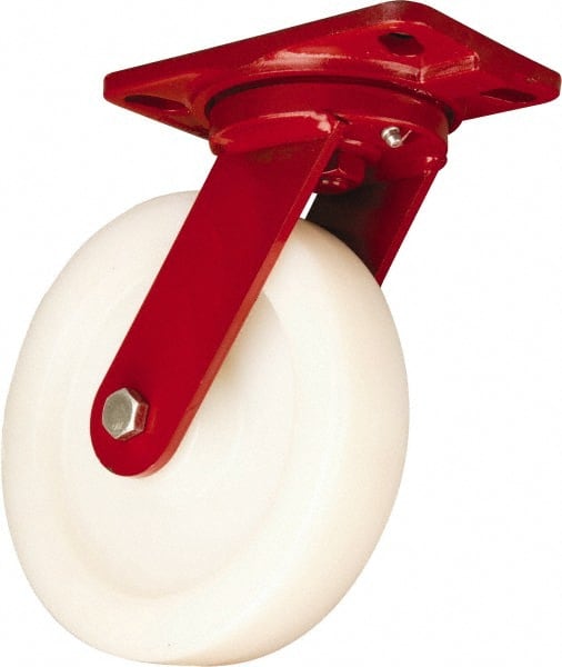 Hamilton - 8" Diam x 2" Wide x 9-3/4" OAH Top Plate Mount Swivel Caster - Nylon, Sealed Precision Ball Bearing, 4-1/2 x 6-1/2" Plate - Exact Tooling