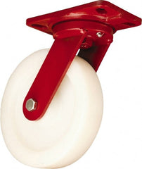 Hamilton - 8" Diam x 2" Wide x 9-3/4" OAH Top Plate Mount Swivel Caster - Nylon, Sealed Precision Ball Bearing, 4-1/2 x 6-1/2" Plate - Exact Tooling
