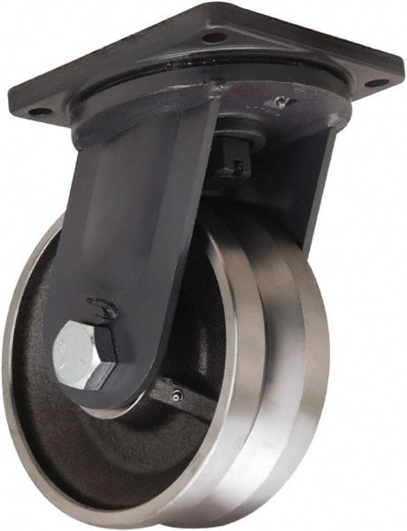 Hamilton - 10" Diam x 4" Wide, Forged Steel Swivel Caster - 16,000 Lb Capacity, Top Plate Mount, 8-1/2" x 8-1/2" Plate, Straight Roller Bearing - Exact Tooling