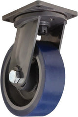 Hamilton - 12" Diam x 4" Wide x 15-1/2" OAH Top Plate Mount Swivel Caster - Polyurethane Mold on Forged Steel, 7,200 Lb Capacity, Tapered Roller Bearing, 8-1/2 x 8-1/2" Plate - Exact Tooling
