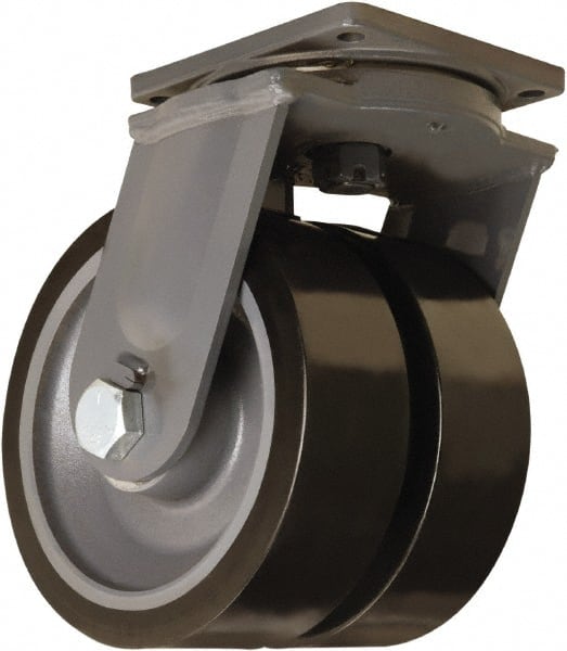 Hamilton - 12" Diam x 4" Wide x 15-1/2" OAH Top Plate Mount Dual Swivel Caster - Polyurethane Mold on Forged Steel, 15,600 Lb Capacity, Tapered Roller Bearing, 8-1/2 x 8-1/2" Plate - Exact Tooling
