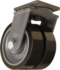Hamilton - 12" Diam x 4" Wide x 15-1/2" OAH Top Plate Mount Dual Swivel Caster - Polyurethane Mold on Forged Steel, 15,600 Lb Capacity, Tapered Roller Bearing, 8-1/2 x 8-1/2" Plate - Exact Tooling