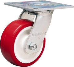 Hamilton - 5" Diam x 2" Wide x 6-1/2" OAH Top Plate Mount Swivel Caster - Polyurethane Mold on Polypropylene, 900 Lb Capacity, Straight Roller Bearing, 5 x 5-1/2" Plate - Exact Tooling