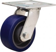 Hamilton - 5" Diam x 2" Wide x 6-1/2" OAH Top Plate Mount Swivel Caster - Polyurethane Mold onto Cast Iron Center, 840 Lb Capacity, Sealed Precision Ball Bearing, 5 x 5-1/2" Plate - Exact Tooling