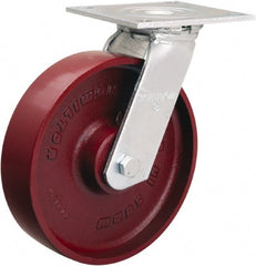 Hamilton - 8" Diam x 2" Wide x 9-1/2" OAH Top Plate Mount Swivel Caster - Cast Iron, 900 Lb Capacity, Sealed Precision Ball Bearing, 5 x 5-1/2" Plate - Exact Tooling