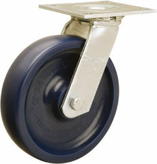 Hamilton - 8" Diam x 2" Wide x 9-1/2" OAH Top Plate Mount Swivel Caster - Polyurethane, 900 Lb Capacity, Sealed Precision Ball Bearing, 5 x 5-1/2" Plate - Exact Tooling