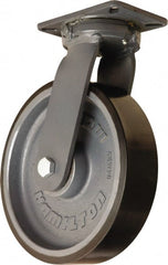Hamilton - 12" Diam x 3" Wide x 15-1/2" OAH Top Plate Mount Swivel Caster - Polyurethane Mold onto Cast Iron Center, 4,550 Lb Capacity, Tapered Roller Bearing, 5-1/4 x 7-1/4" Plate - Exact Tooling