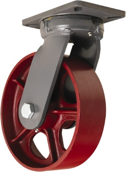 Hamilton - 10" Diam x 3" Wide x 12-1/2" OAH Top Plate Mount Swivel Caster - Cast Iron, 2,600 Lb Capacity, Tapered Roller Bearing, 5-1/4 x 7-1/4" Plate - Exact Tooling