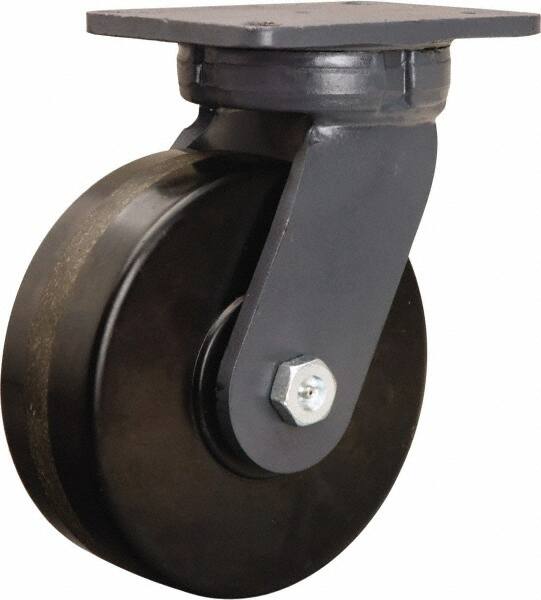 Hamilton - 8" Diam x 3" Wide x 10-1/2" OAH Top Plate Mount Swivel Caster - Phenolic, 3,000 Lb Capacity, Tapered Roller Bearing, 5-1/4 x 7-1/4" Plate - Exact Tooling