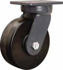 Hamilton - 8" Diam x 3" Wide x 10-1/2" OAH Top Plate Mount Swivel Caster - Phenolic, 3,000 Lb Capacity, Tapered Roller Bearing, 5-1/4 x 7-1/4" Plate - Exact Tooling