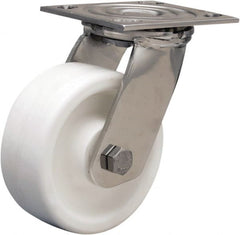 Hamilton - 5" Diam x 2" Wide x 6-1/2" OAH Top Plate Mount Swivel Caster - Polyolefin, 650 Lb Capacity, Delrin Bearing, 3-3/4 x 4-1/2" Plate - Exact Tooling