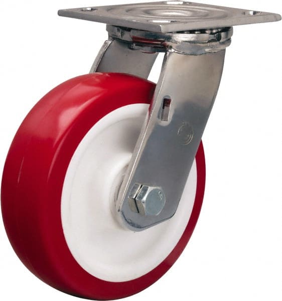 Hamilton - 6" Diam x 2" Wide x 7-1/2" OAH Top Plate Mount Swivel Caster - Polyurethane Mold on Polypropylene, 800 Lb Capacity, Delrin Bearing, 3-3/4 x 4-1/2" Plate - Exact Tooling