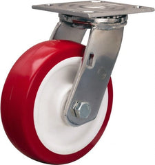 Hamilton - 6" Diam x 2" Wide x 7-1/2" OAH Top Plate Mount Swivel Caster - Polyurethane Mold on Polypropylene, 800 Lb Capacity, Delrin Bearing, 3-3/4 x 4-1/2" Plate - Exact Tooling