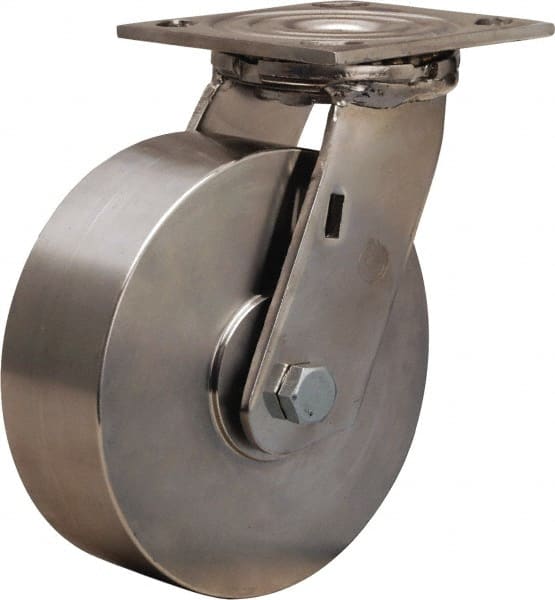 Hamilton - 6" Diam x 2" Wide x 7-1/2" OAH Top Plate Mount Swivel Caster - Forged Steel, 800 Lb Capacity, Delrin Bearing, 3-3/4 x 4-1/2" Plate - Exact Tooling