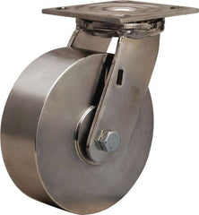 Hamilton - 6" Diam x 2" Wide x 7-1/2" OAH Top Plate Mount Swivel Caster - Forged Steel, 800 Lb Capacity, Delrin Bearing, 3-3/4 x 4-1/2" Plate - Exact Tooling