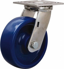 Hamilton - 6" Diam x 2" Wide x 7-1/2" OAH Top Plate Mount Swivel Caster - Polyurethane, 800 Lb Capacity, Delrin Bearing, 3-3/4 x 4-1/2" Plate - Exact Tooling