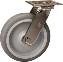 Hamilton - 8" Diam x 2" Wide x 9-1/2" OAH Top Plate Mount Swivel Caster - Rubber Mold on Polyolefin, 500 Lb Capacity, Delrin Bearing, 3-3/4 x 4-1/2" Plate - Exact Tooling