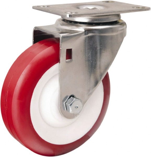 Hamilton - 4" Diam x 1-3/8" Wide x 5-1/8" OAH Top Plate Mount Swivel Caster - Polyurethane Mold on Polypropylene, 325 Lb Capacity, Delrin Bearing, 2-3/8 x 3-5/8" Plate - Exact Tooling