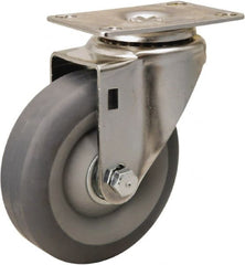 Hamilton - 4" Diam x 1-3/8" Wide x 5-1/8" OAH Top Plate Mount Swivel Caster - Rubber Mold on Polyolefin, 250 Lb Capacity, Delrin Bearing, 2-3/8 x 3-5/8" Plate - Exact Tooling