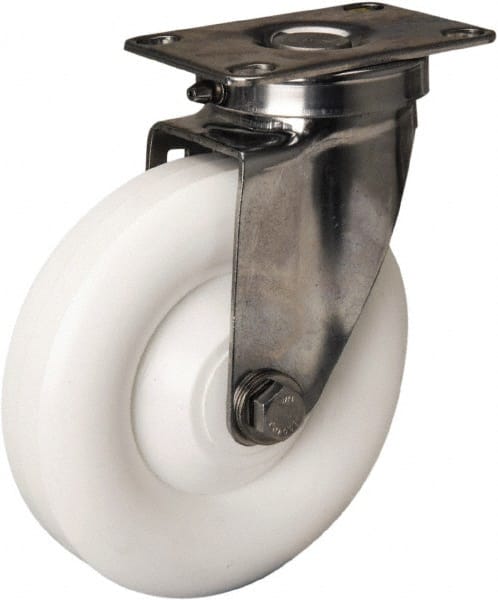 Hamilton - 5" Diam x 1-3/8" Wide x 6-1/4" OAH Top Plate Mount Swivel Caster - Polyolefin, 300 Lb Capacity, Plain Bore Bearing, 2-3/8 x 3-5/8" Plate - Exact Tooling