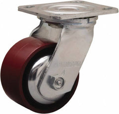 Hamilton - 4" Diam x 2" Wide x 5-5/8" OAH Top Plate Mount Swivel Caster - Cast Iron, 900 Lb Capacity, Sealed Precision Ball Bearing, 4 x 4-1/2" Plate - Exact Tooling