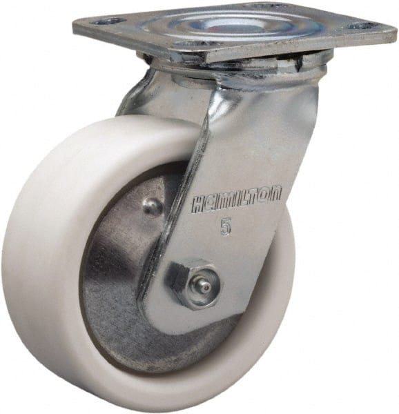 Hamilton - 5" Diam x 2" Wide x 6-1/2" OAH Top Plate Mount Swivel Caster - Polyolefin, 650 Lb Capacity, Delrin Bearing, 4 x 4-1/2" Plate - Exact Tooling