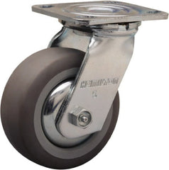 Hamilton - 5" Diam x 2" Wide x 6-1/2" OAH Top Plate Mount Swivel Caster - Rubber Mold on Polyolefin, 350 Lb Capacity, Straight Roller Bearing, 4 x 4-1/2" Plate - Exact Tooling
