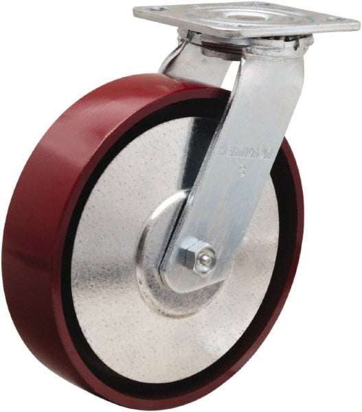 Hamilton - 8" Diam x 2" Wide x 9-1/2" OAH Top Plate Mount Swivel Caster - Cast Iron, 900 Lb Capacity, Sealed Precision Ball Bearing, 4 x 4-1/2" Plate - Exact Tooling