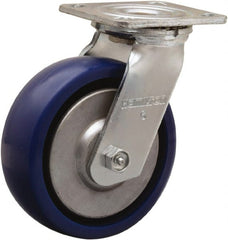 Hamilton - 6" Diam x 2" Wide x 7-1/2" OAH Top Plate Mount Swivel Caster - Polyurethane, 900 Lb Capacity, Sealed Precision Ball Bearing, 4 x 4-1/2" Plate - Exact Tooling