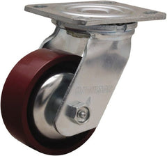 Hamilton - 4" Diam x 1-1/2" Wide x 5-5/8" OAH Top Plate Mount Swivel Caster - Cast Iron, 550 Lb Capacity, Straight Roller Bearing, 4 x 4-1/2" Plate - Exact Tooling