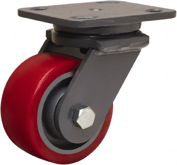Hamilton - 4" Diam x 2" Wide x 5-5/8" OAH Top Plate Mount Swivel Caster - Polyurethane Mold onto Cast Iron Center, 900 Lb Capacity, Sealed Precision Ball Bearing, 4 x 5" Plate - Exact Tooling