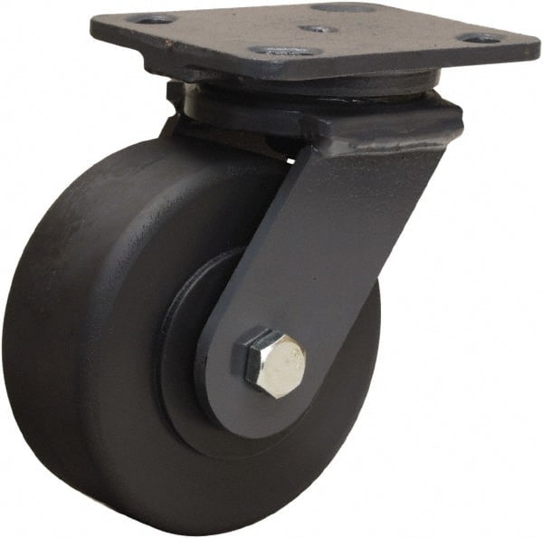 Hamilton - 5" Diam x 2" Wide x 6-1/2" OAH Top Plate Mount Swivel Caster - Nylon, 2,000 Lb Capacity, Sealed Precision Ball Bearing, 4 x 5" Plate - Exact Tooling