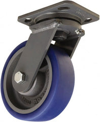 Hamilton - 6" Diam x 2" Wide x 7-1/2" OAH Top Plate Mount Swivel Caster - Polyurethane Mold onto Cast Iron Center, 960 Lb Capacity, Tapered Roller Bearing, 4 x 5" Plate - Exact Tooling